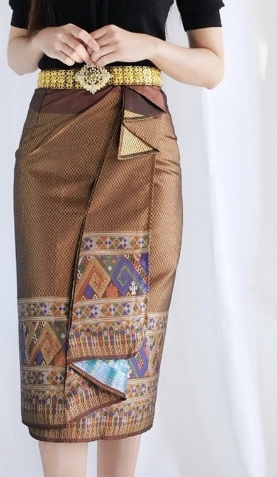 Thai Wrap around Mini Skirt Thai Skirt Thai Style Lao Silk Etsy