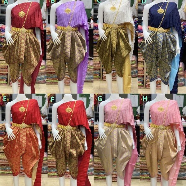 Set of Thai Traditional khmer traditional clothing Sabai Shirt & pants  for Adults