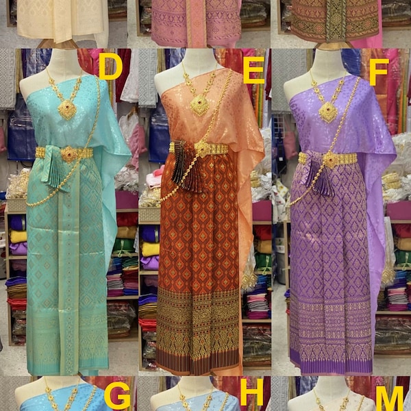 Set of Thai Traditional Vintage Sabai Shirt & skirt  for Adults Wedding dresses
