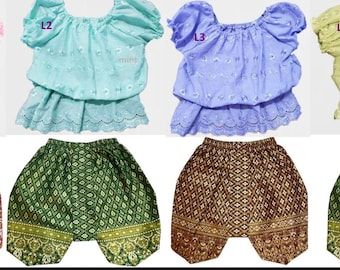 Set of Thai Traditional Toddlers Lace Blouse &Thai pants 4 months-9 years
