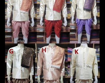 Set of Thai Traditional Khmer traditions Vintage T-shirt Sash pabiang and pants for Men