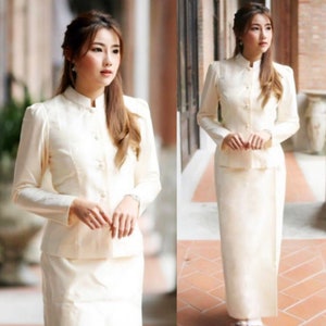 Set of Thai Traditional Shirt & Skirt Woman Jitlada Thai Dress