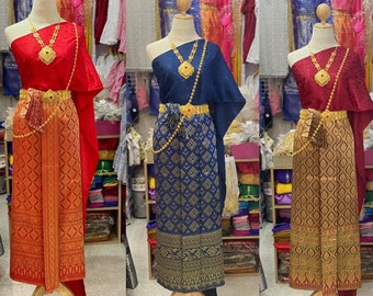 Set of Thai Traditional Vintage Sabai Shirt & skirt  for Adults