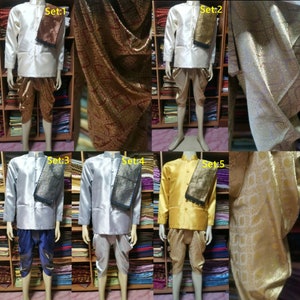 Set of Thai Traditional khmer traditional Vintage T-Shirt for Men Silk Shirt.