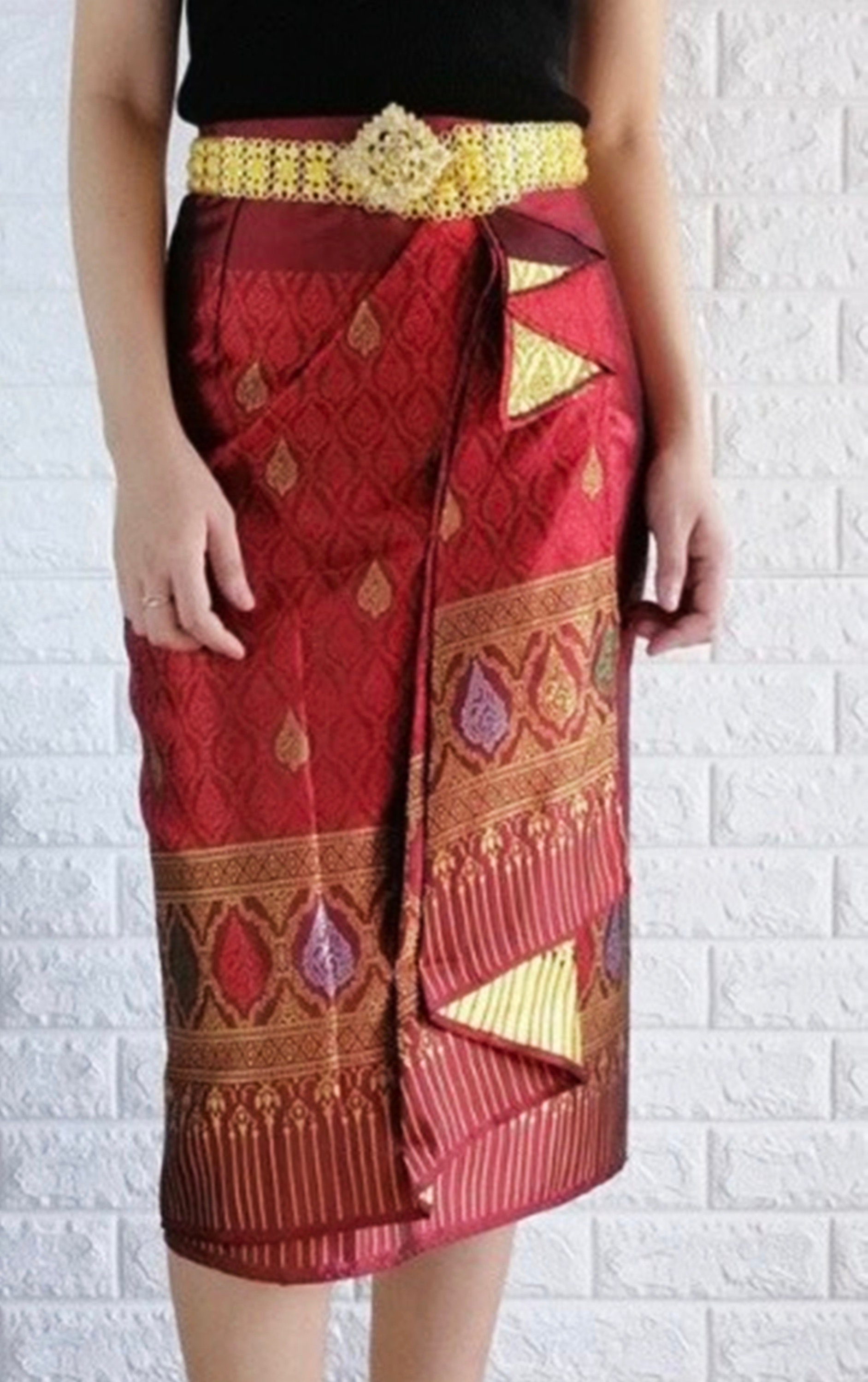 Thai Wrap around Mini Skirt Thai Skirt Thai Style Lao Silk | Etsy