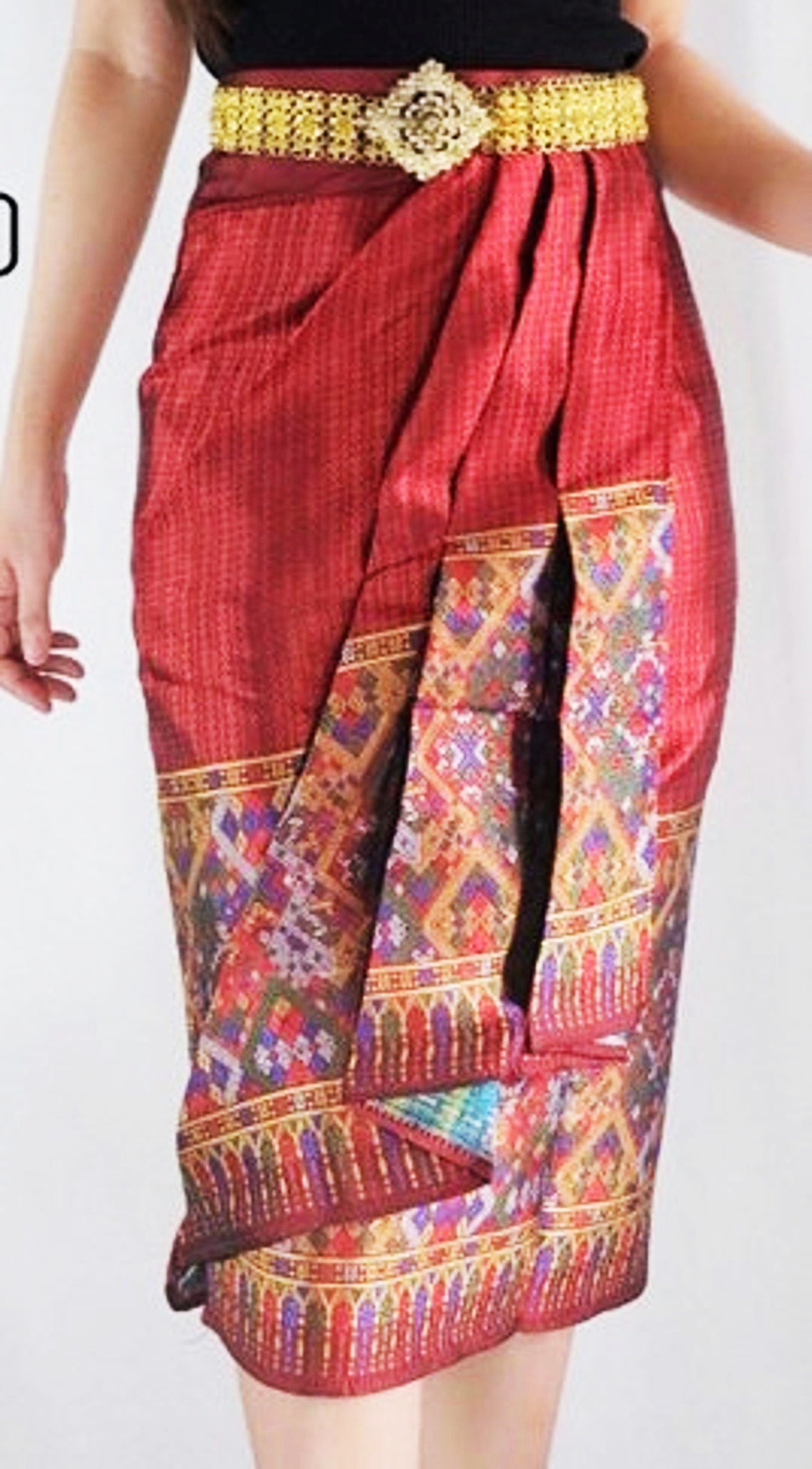Thai Wrap around Mini Skirt Thai Skirt Thai Style Lao Silk Etsy