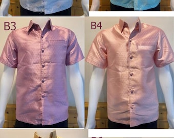 Vintage Thai Silk Men's Shirt, Traditional Short Sleeve