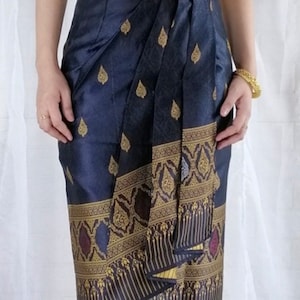 Buy 2 Get 1 FREE :Thai Wrap around Mini Skirt  Thai Skirt Thai Pleated Style Lao Silk woven pattern Free Size.Ready to wear.
