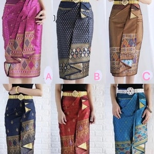 Thai Wrap around Mini Skirt  Thai Skirt Thai Style Lao Silk Free Size.Ready to wear.