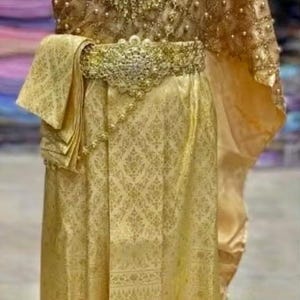 Set of Thai Traditional Vintage Sabai Shirt & skirt for Kids Girl Parwa Silk H