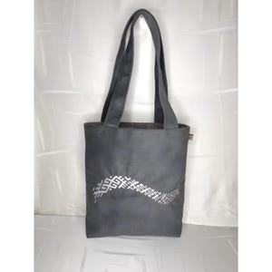 Handmade tote bag with embroidered Latvian gign