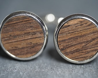 Walnut Wood Cufflinks, Stainless Steel Cufflinks, Groomsman Gift, Bride Father Gift, Christmas Gift for Him,