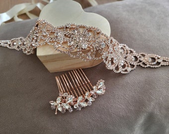 Bridal rhinestone belt rose gold, vintage style wedding belt silver,