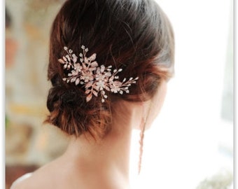 Rose gold bridal hair comb, zirconia handmade bridal hair comb, gift idea bride