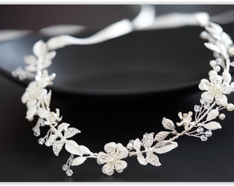 Bridal hair accessories silver hair wire wedding silver flowers wedding headband silver gift tip wedding