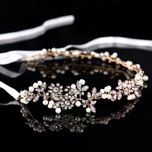 Bridal headband gold, wedding hair accessories silver, elegant wedding headband, wedding gift idea image 2