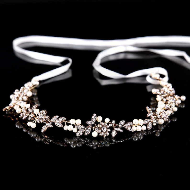 Bridal headband gold, wedding hair accessories silver, elegant wedding headband, wedding gift idea image 1
