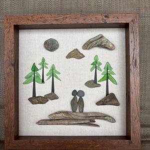 pebble art, pebble art gift, pebble art couple, gift for couple, sea glass art, sea glass trees, wedding gift, anniversary gift, gift for mo