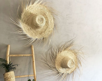 Palm tree hat with fringed wall decoration - Natural - D30cm + fringes