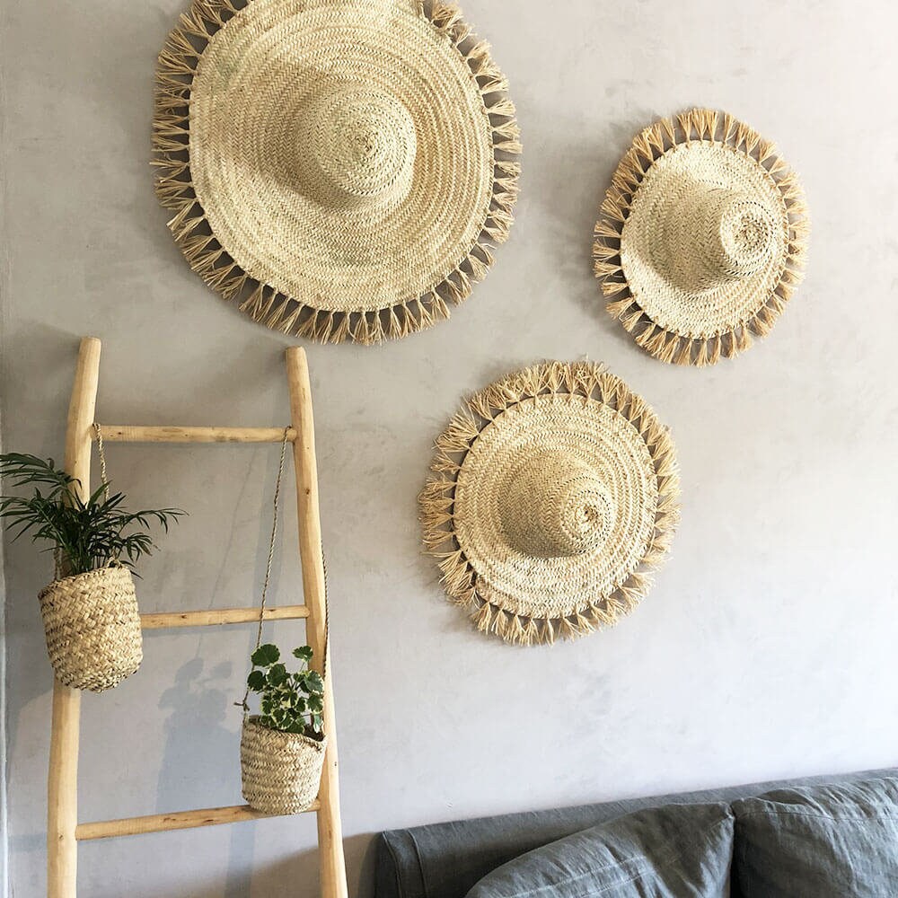 Chapeau en Palmier avec Franges Raphia - Naturel D35cm
