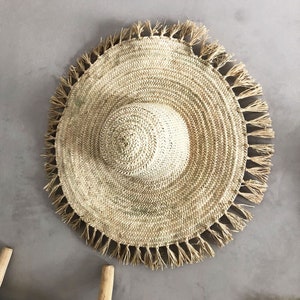 Palm tree hat with raffia fringes - Natural - D40-45cm