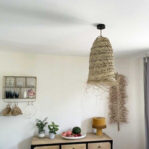 Suspension lampshade boho L elongated shape in natural fibers