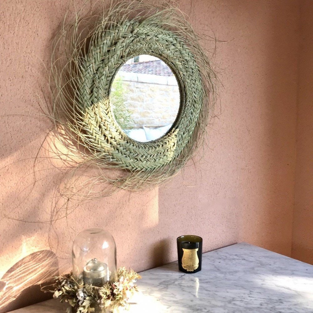 Miroir Marocain Pablo en Fibre Naturelle avec Franges