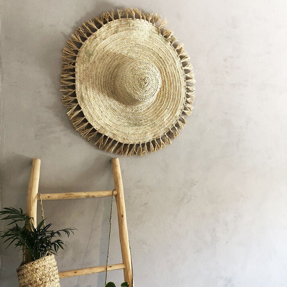 Chapeau en Palmier avec Franges Raphia - Naturel D55cm