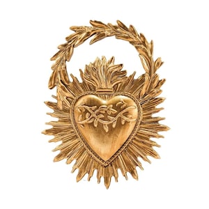 Heart wall decoration with wreath, golden ex-voto
