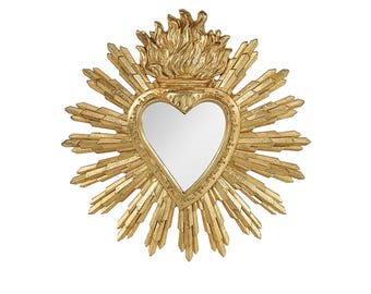 Large gold Ex-voto heart-shaped mirror
