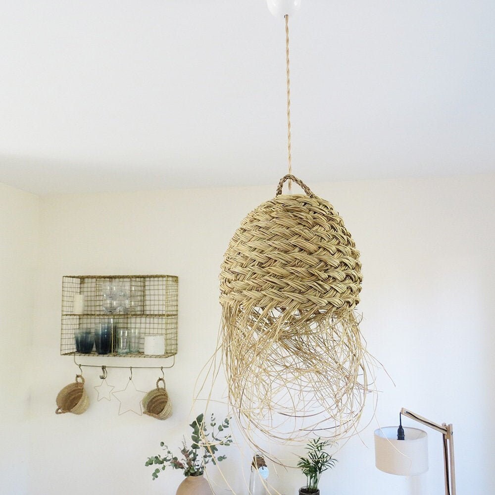 Suspension Marocaine Léana en Paille Naturelle Forme Ronde D. 25 cm