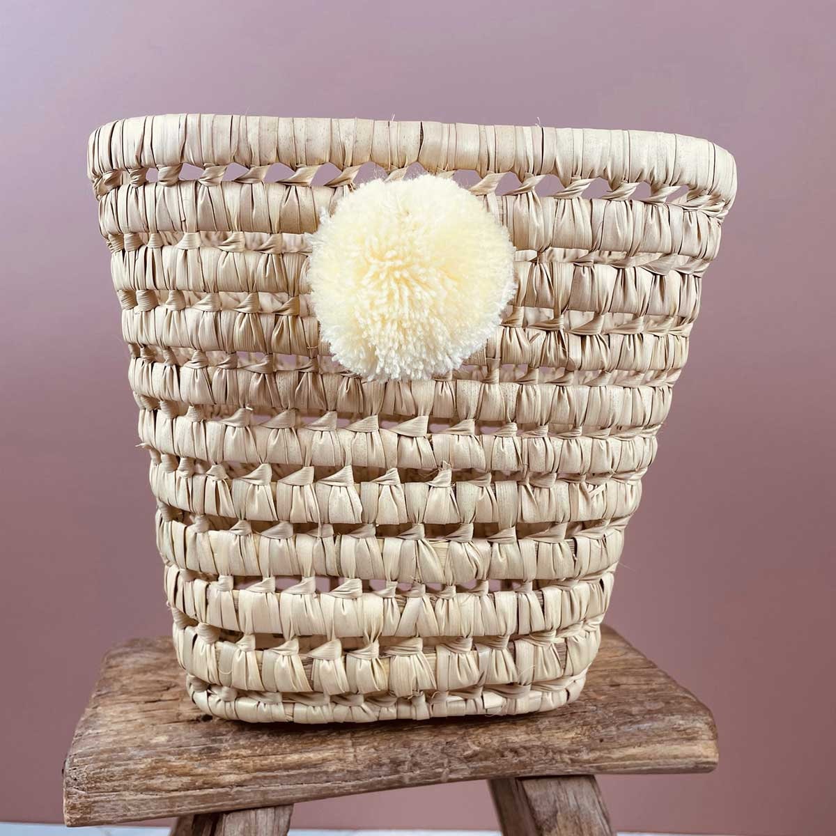 Panière Range-Tout en Fibre de Palmier avec Pompon