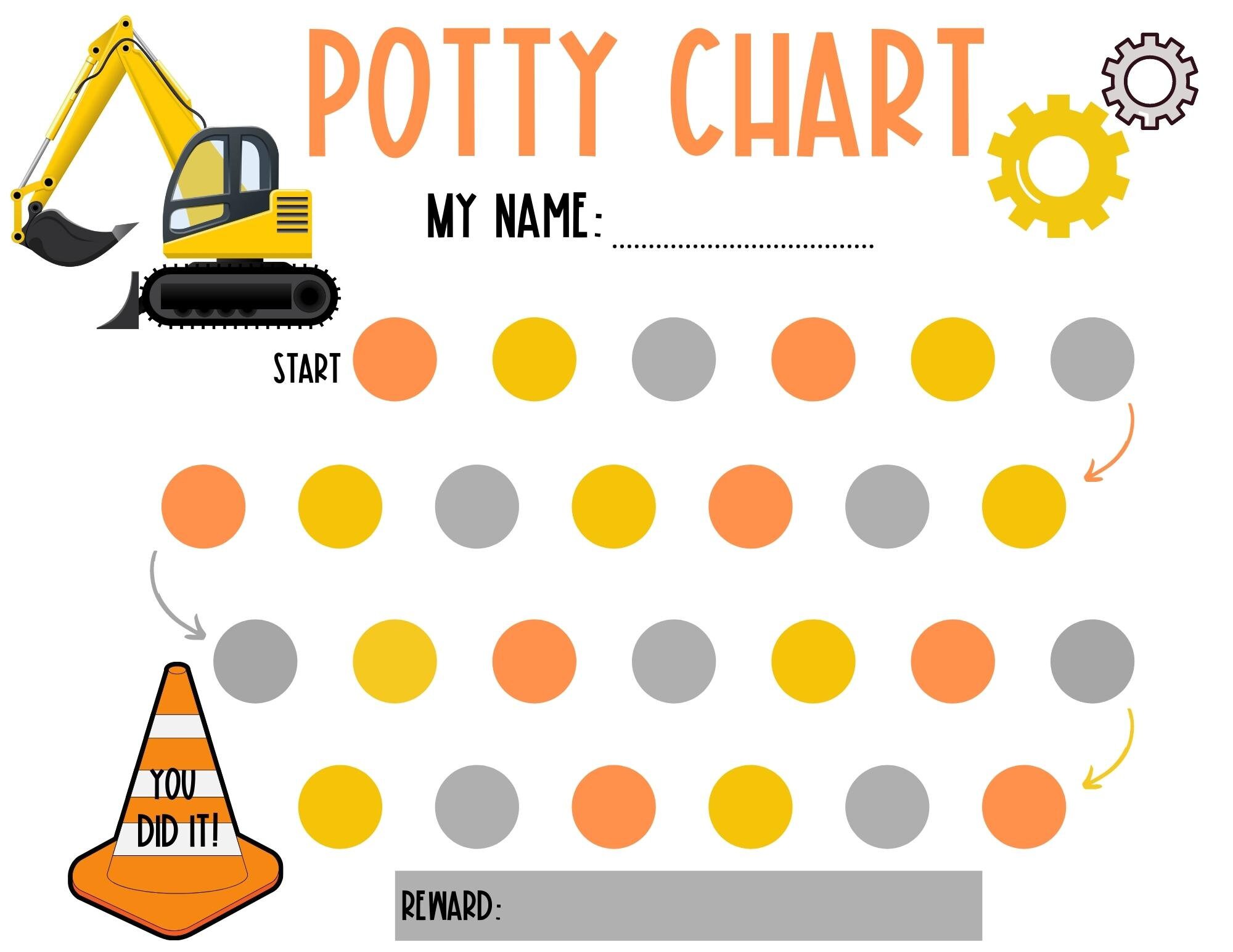 Construction Excavator Potty Chart, Potty Training Chart, Toddler Potty ...