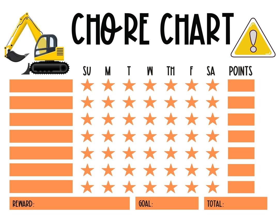 Construction Daily Chore Chart, Kids Daily Responsibilities Chart ...