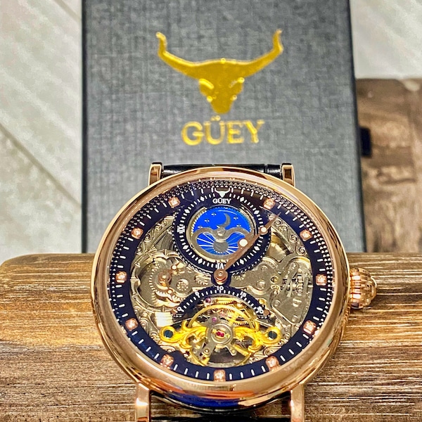 Reloj Mecánico Tourbillon de Oro para Hombres de Negocios Impermeable Banda de Acero de Alto Grado - BMG1