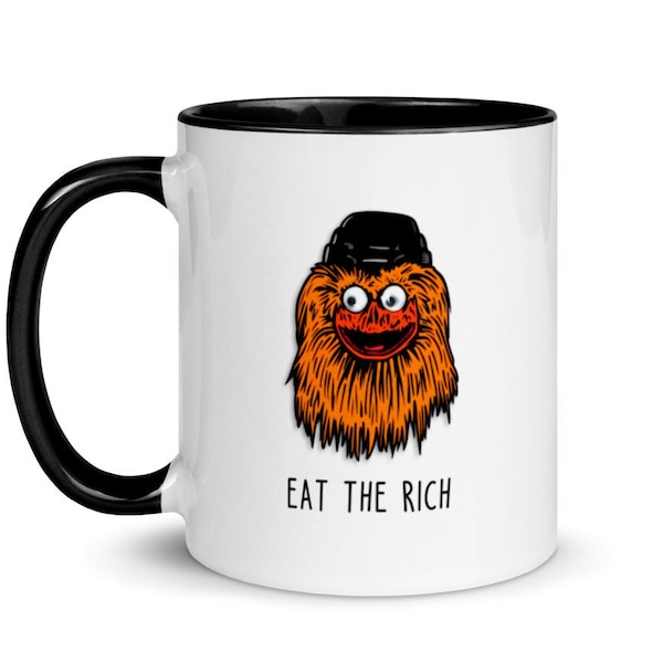 Gritty Mug, Socialist Gift, Funny Socialist Mug, Philadelphia, Eat the Rich Mug - Black - Blue