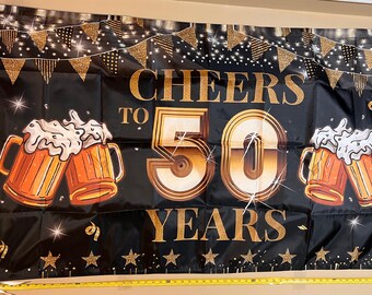 Happy 50th Birthday Flag FREE USA SHIP CheersCake Ice Cream Cheers Hard Work Vacation Love Fun Sexy Man Cave Beer Surprise Sign Poster 3x5'