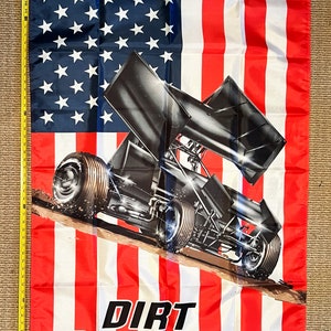 Racing Checkered Flag FREE SHIPPING Sprint Car USA V American Dale World of Outlaws Sprint Car Nascar Dale Jr. Larson Poster Sign 3x5&#39;