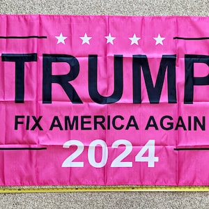 Donald Trump Bandera ENVÍO GRATIS Don Jr 2024 Ivanka Fix América de nuevo Pink Veterans USA Cartel 3x5'
