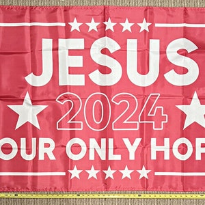 Bandera de Jesús ENVÍO GRATIS América Rosa 2024 Jesús Salva la Esperanza Religión Fe Cristiana Cristo Dios Trump América Dios Esperanza Cartel Signo 3x5'
