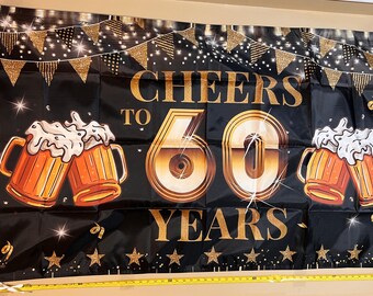 Happy 60th Birthday Flag FREE USA SHIP CheersCake Ice Cream Cheers Hard Work Vacation Love Fun Sexy Man Cave Beer Surprise Sign Poster 3x5'