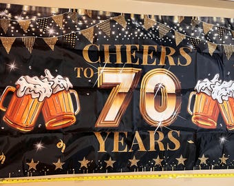 Happy 70th Birthday Flag FREE USA SHIP CheersCake Ice Cream Cheers Hard Work Vacation Love Fun Sexy Man Cave Beer Surprise Sign Poster 3x5'