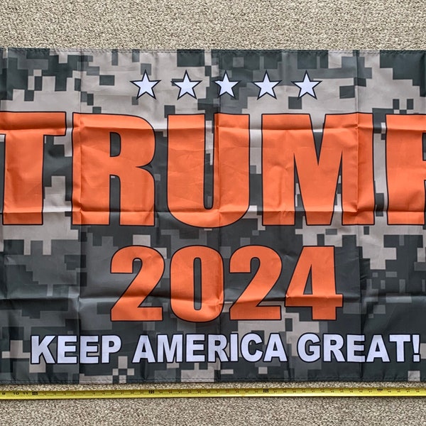 Donald Trump Flag FREE SHIPPING Don Jr 2024 Ivanka Trump 2024 Orange Camo Veterans USA Sign Poster 3x5'