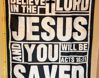 Believe In The Lord Jesus Flag FREE USA SHIPPING Christian Religion Hope Love Faith Christ God Jesus Saves God Poster Sign 3x5'