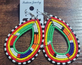 African Statement Earrings, Maasai Style Earrings, Colorful Beaded Earrings, Long 3.5 Inch Earrings, African Inspired Jewelry, Boho Gift Now