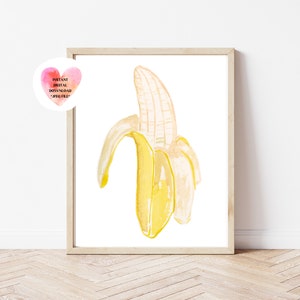 Banana Print, Watercolor Banana, Banana Wall Art, Banana Digital Download, Banana Decor, Kitchen Wall Art, Fruit Wall Art, Fruit Decor