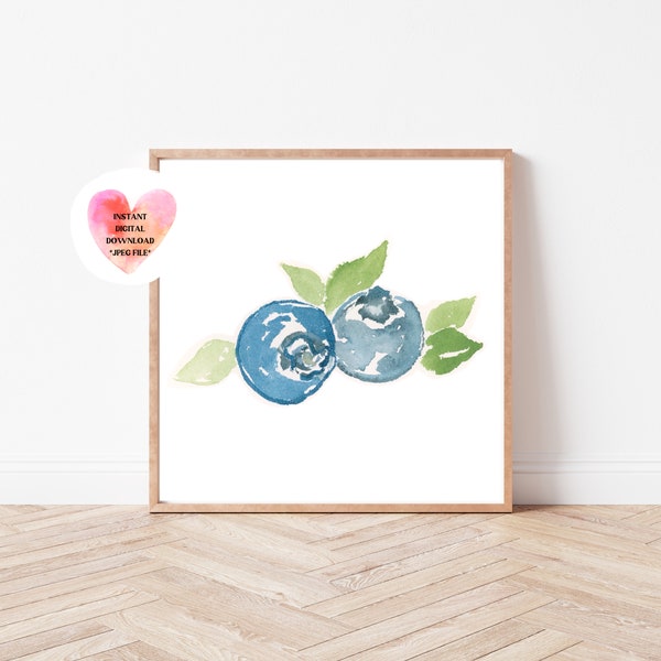 Blueberry Duo Print, Blueberry Watercolor, Blueberry Printable Art, Blueberry Digital Art, Blueberry Kitchen Art, Blueberry Art Home Decor,