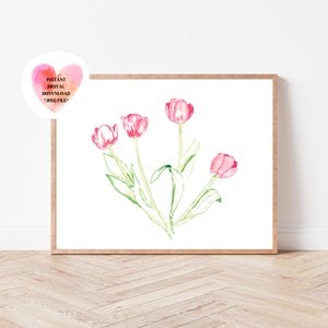 Tulip Print, Tulip Watercolor, Tulip Digital Art, Tulips Decor, Tulips Painting, Tulips Wall Art, Digital Watercolor Download, Digital Art