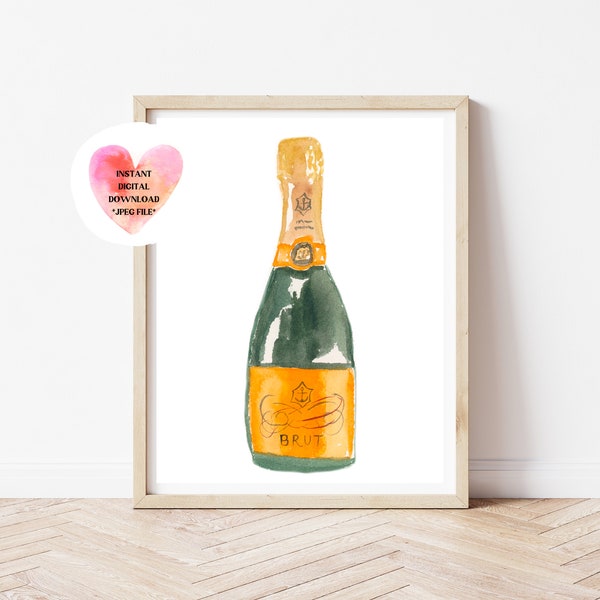 Champagne Bottle 2 Printable Wall Art, Champagne Wall Art, Champagne Printable, Champagne Design, Champaign Print, French Champagne Print