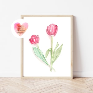 Two Tulips Print, Tulips Wall Art, Tulips Digital Art, Tulips Watercolor Download, Watercolor Tulips, Tulip Wall Art, Floral Wall Art